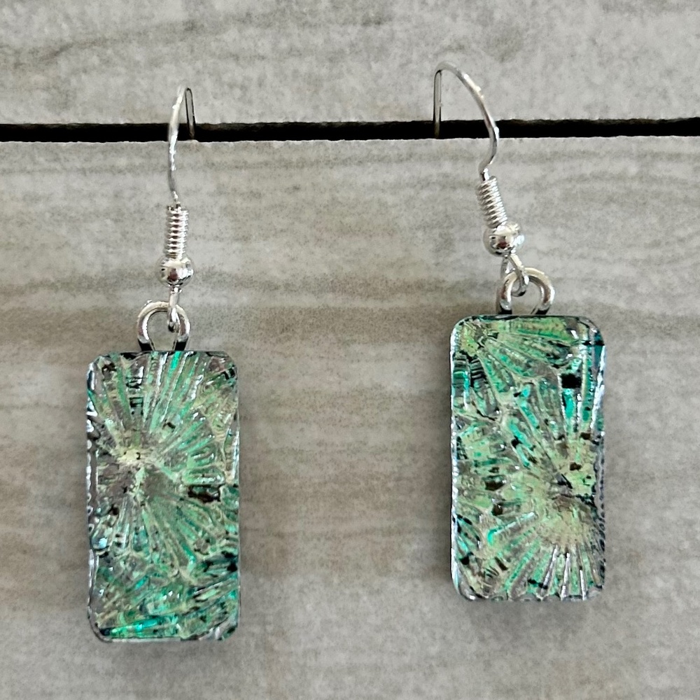 Dichroic fused glass dangle earrings